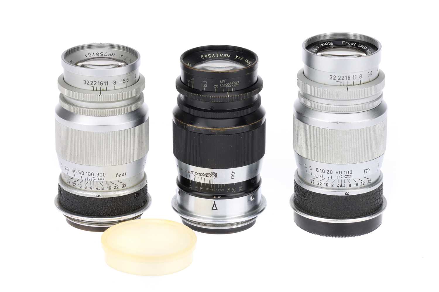 Lot 66 - Three Leitz Wetzlar Elmar f/4 90mm Camera Lenses