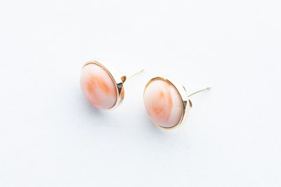Lot 16 - A Pair of 9ct Yellow Gold Pale Pink Coral Earrings