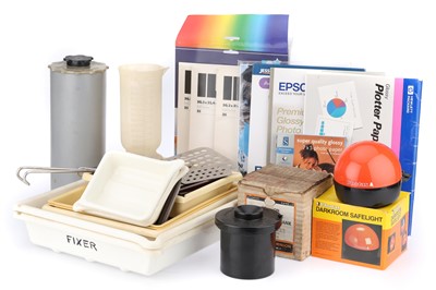 Lot 594 - ꩜ A Mixed Selection of Darkroom Trays & Photographic Paper